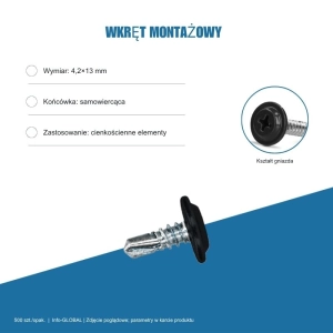 Wkręt montażowy Info-GLOBAL MB 4,2×13 mm, kolory RAL, 500 szt.